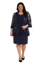 Two-Piece Sequin Swirl Jacket Dress  - Plus