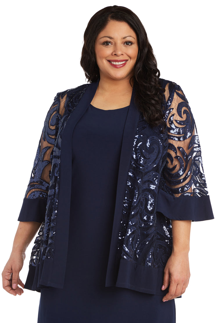 Two-Piece Sequin Swirl Jacket Dress  - Plus