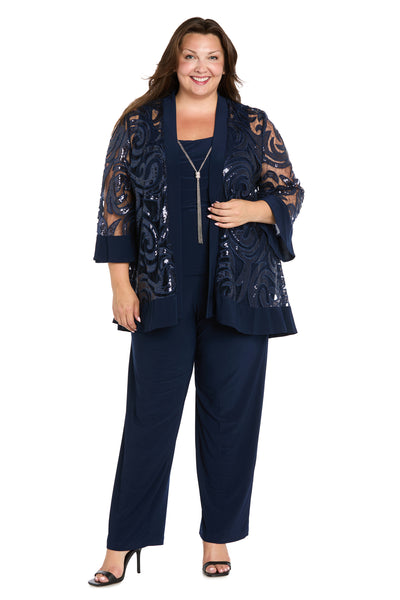 Three Piece Set With Sequin Swing Jacket and Detachable Necklace - Plus