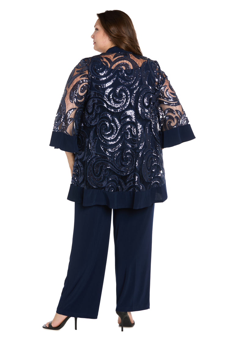 Three Piece Set With Sequin Swing Jacket and Detachable Necklace - Plus