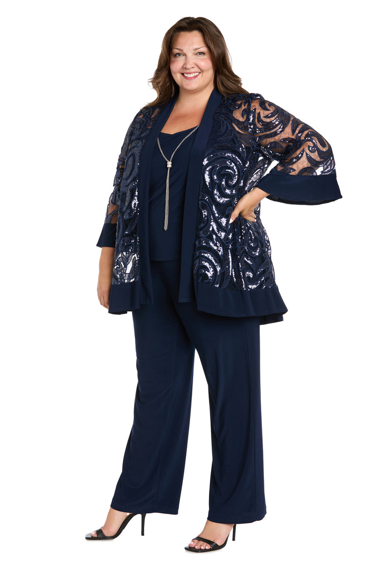 Three Piece Set With Sequin Swing Jacket and Detachable Necklace - Plus