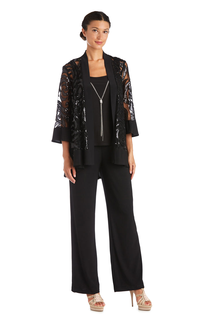 Three Piece Set With Sequin Swing Jacket and Detachable Necklace