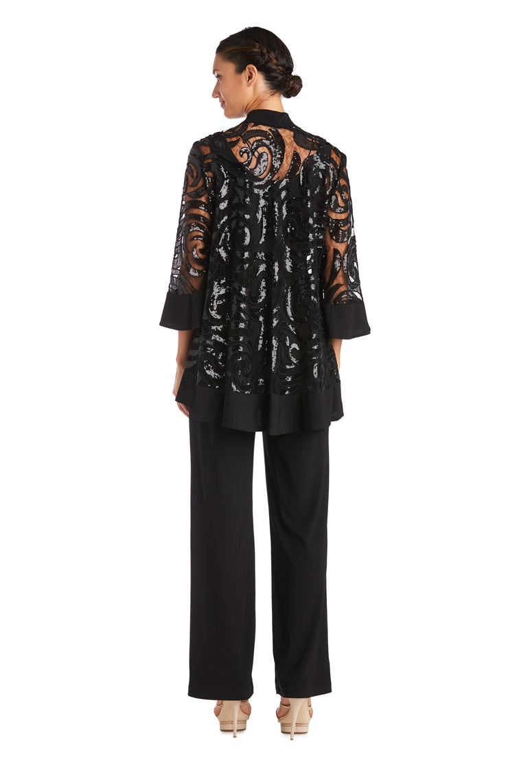 Three Piece Set With Sequin Swing Jacket and Detachable Necklace