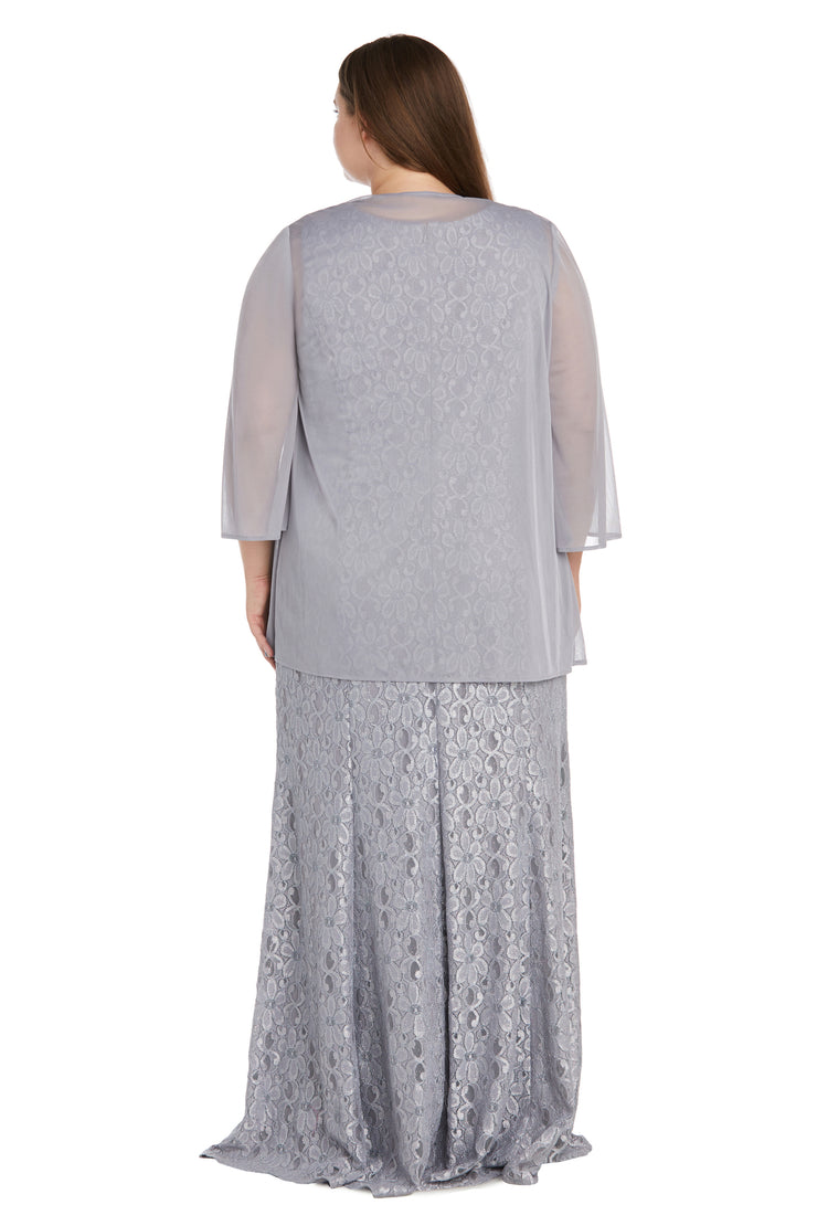 Evening Gown With Embellished Neckline and Flyaway Jacket - Plus
