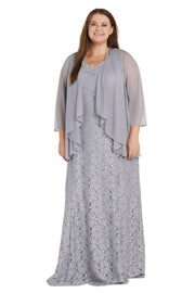 Evening Gown With Embellished Neckline and Flyaway Jacket - Plus