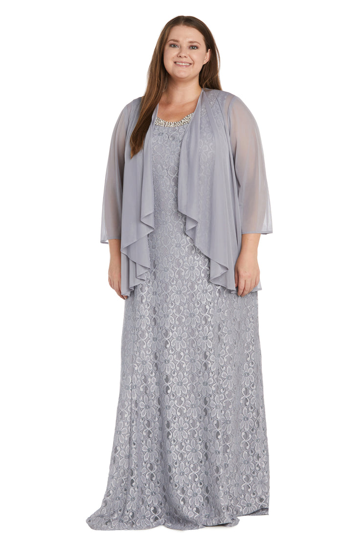 Evening Gown With Embellished Neckline and Flyaway Jacket - Plus