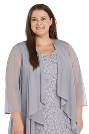 Evening Gown With Embellished Neckline and Flyaway Jacket - Plus