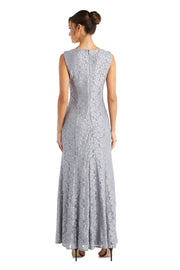 Evening Lace Gown With Pearl Embellished Neckline and Flyaway Jacket