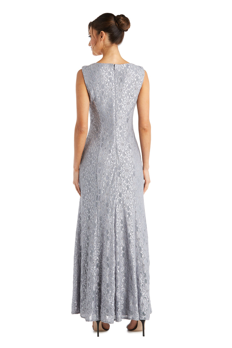 Evening Lace Gown With Pearl Embellished Neckline and Flyaway Jacket