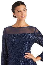Short Sequin Dress With Illusion Bodice And Sleeve Cap