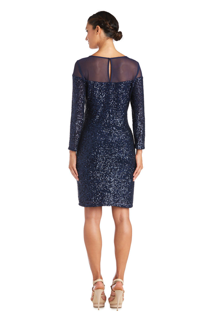Short Sequin Dress With Illusion Bodice And Sleeve Cap