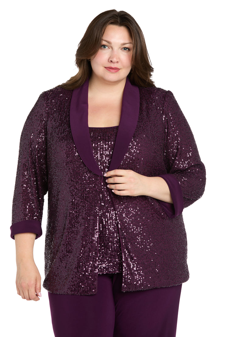 Beaded Jacket Set with Matching Pant - Plus