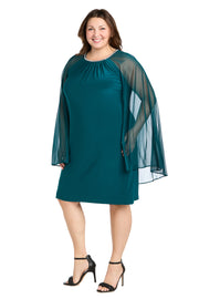 Chiffon Dress with Rhinestone Neckline and Sheer Capelet - Plus