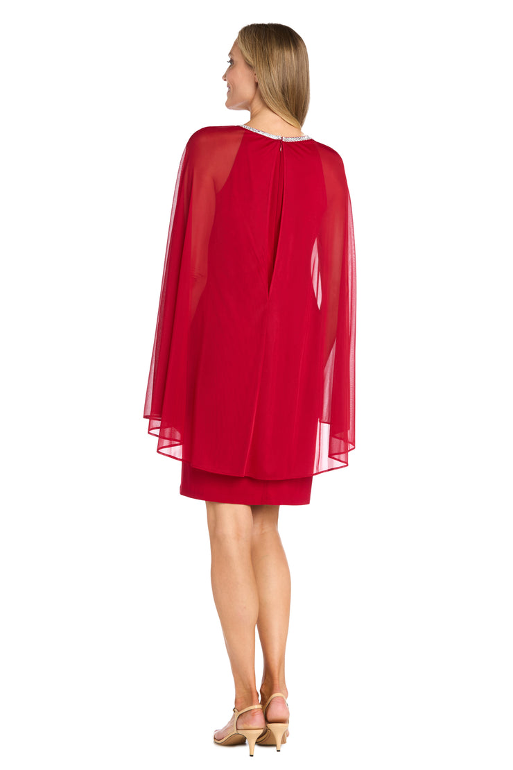 Chiffon Dress with Rhinestone Neckline and Sheer Capelet - Petite