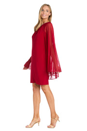 Chiffon Dress with Rhinestone Neckline and Sheer Capelet - Petite