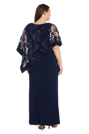 One Piece Sequin Lace Poncho over Sheath Dress - Plus