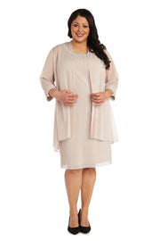 Two-Piece Flyaway Jacket Dress with Jewel Neckline - Plus