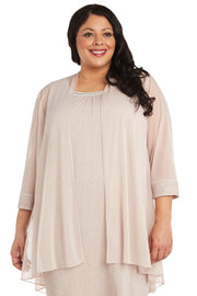 Two-Piece Flyaway Jacket Dress with Jewel Neckline - Plus
