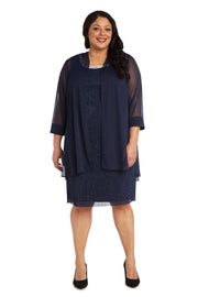 Two-Piece Flyaway Jacket Dress with Jewel Neckline - Plus