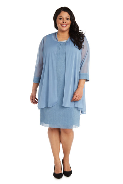 Two-Piece Flyaway Jacket Dress with Jewel Neckline - Plus
