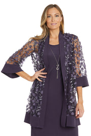 Floral Dress and Jacket Set with Built In Necklace - Petite