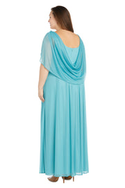 Pleated Skirt Dress with Draped Capelet Sleeves - Plus