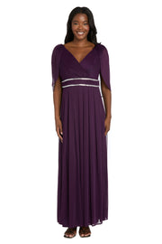 Pleated Skirt Dress with Draped Capelet Sleeves