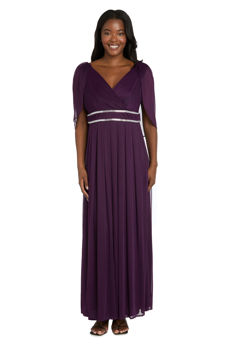 Pleated Skirt Dress with Draped Capelet Sleeves