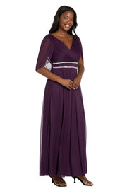 Pleated Skirt Dress with Draped Capelet Sleeves