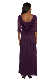 Pleated Skirt Dress with Draped Capelet Sleeves
