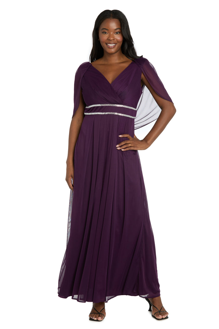 Pleated Skirt Dress with Draped Capelet Sleeves
