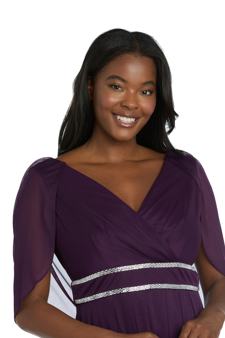 Pleated Skirt Dress with Draped Capelet Sleeves