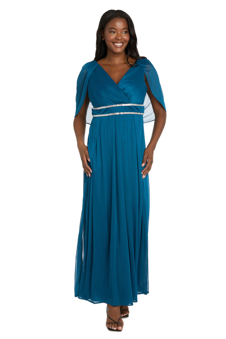 Pleated Skirt Dress with Draped Capelet Sleeves Peacock / 10