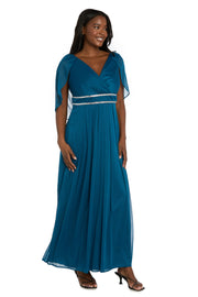 Pleated Skirt Dress with Draped Capelet Sleeves