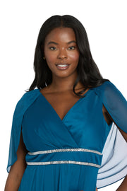 Pleated Skirt Dress with Draped Capelet Sleeves