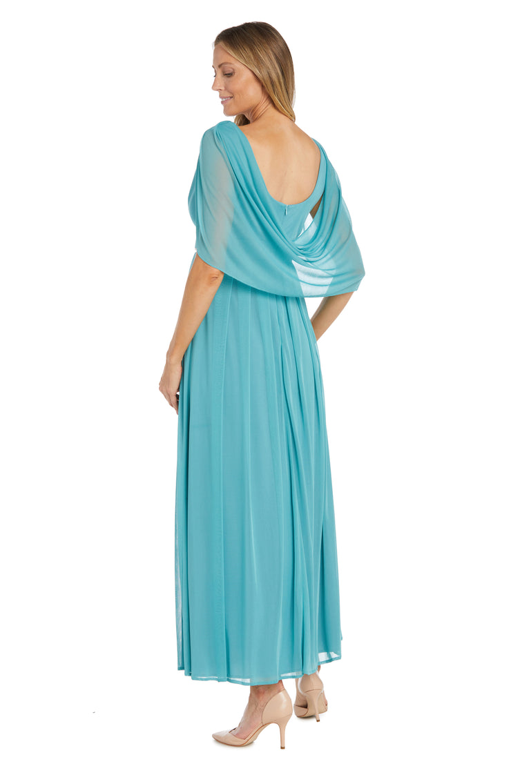 Pleated Skirt Dress with Draped Capelet Sleeves
