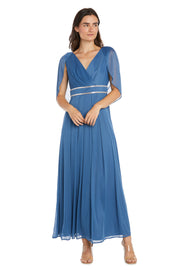 Pleated Skirt Dress with Draped Capelet Sleeves