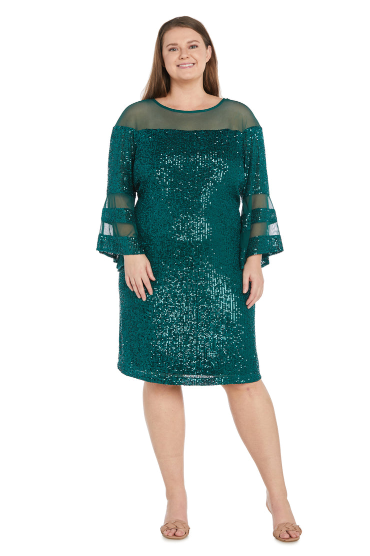 Short Sequin Dress with Bell Sleeves - Plus
