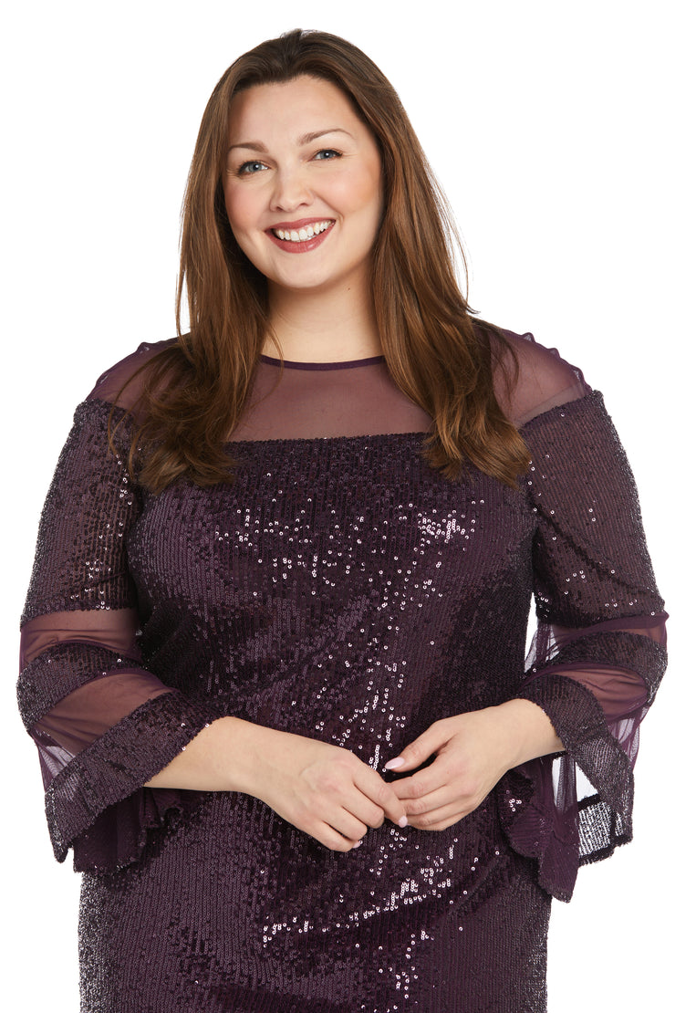 Short Sequin Dress with Bell Sleeves - Plus