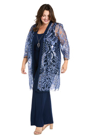 Sequined Embroidered Lace Pantsuit - Plus