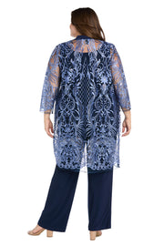 Sequined Embroidered Lace Pantsuit - Plus