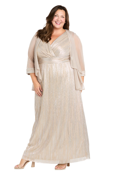 Two-Piece Cascade Front Jacket Over Surplice Bodice Long Dress - Plus