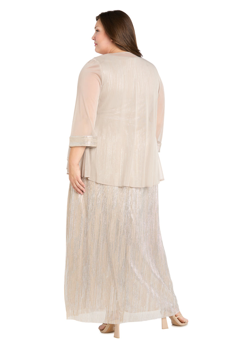 Two-Piece Cascade Front Jacket Over Surplice Bodice Long Dress - Plus