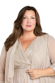 Two-Piece Cascade Front Jacket Over Surplice Bodice Long Dress - Plus