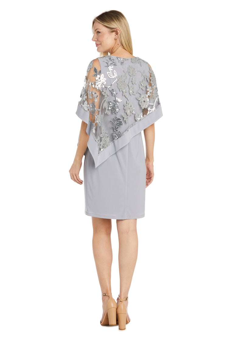 Short Sequin Floral Lace Poncho Dress - Petite