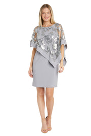 Short Sequin Floral Lace Poncho Dress - Petite