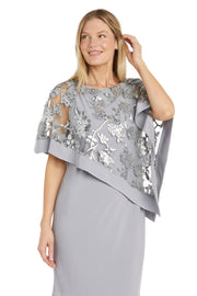 Short Sequin Floral Lace Poncho Dress - Petite