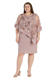 Short Sequin Floral Lace Poncho Dress - Plus