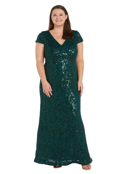 Plus Size Sequin Evening Gown with Flutter Sleeves and Godet Insets