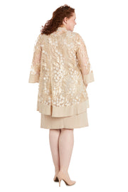 Elegant 3D Floral Jacket Dress - Plus